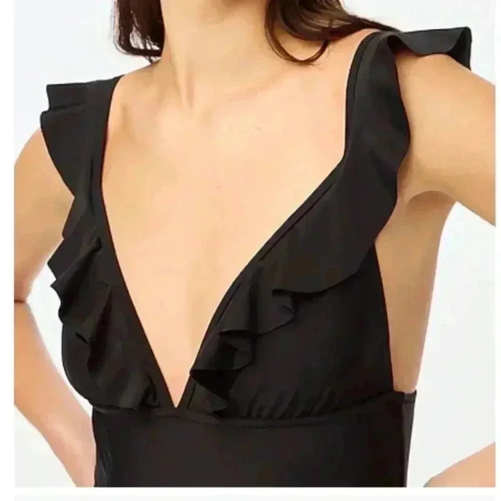 J.Crew Factory Ruffle-shoulder V-neck One-piece swimsuit